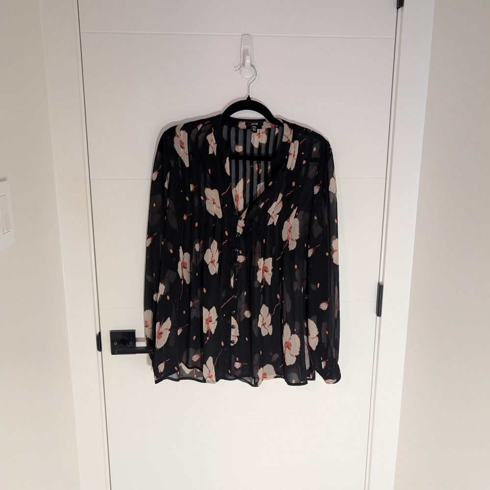 Jacob Sheer Black Floral Blouse Lightweight Long Sleeve